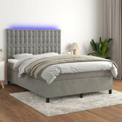  Box spring postelja z vzmetnico LED svetlo siva 140x200cm žamet, (20790977)