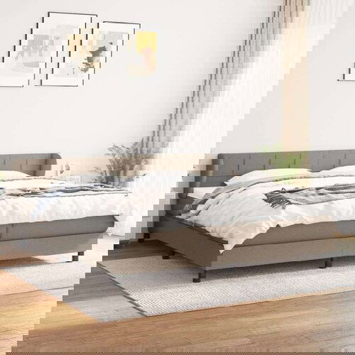  Krevet s oprugama i madracem smeđesivi 200x200 cm od tkanine Slike