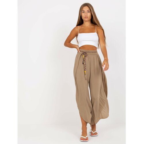Fashion Hunters Airy, dark-beige trousers made of fabric with an OH BELLA slit Slike