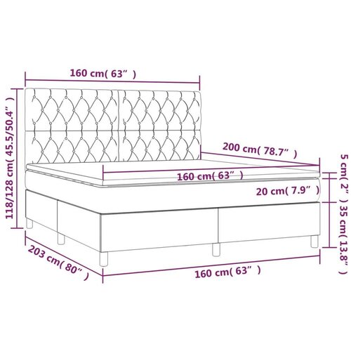  Krevet box spring s madracem LED krem 160x200 cm od tkanine Slike