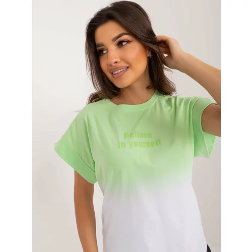 Fashion Hunters Light Green Ombre Cotton Women's T-Shirt