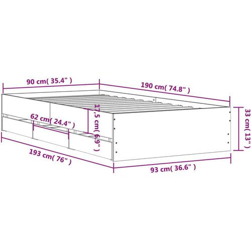 VidaXL Okvir kreveta s ladicama boja dimljenog hrasta 90x190 cm drveni Slike