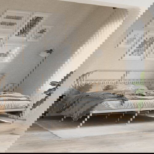  The Living Store Kovinski posteljni okvir z vzglavjem bel 183x213 cm - Posteljni Okvir, (21528963) Cene