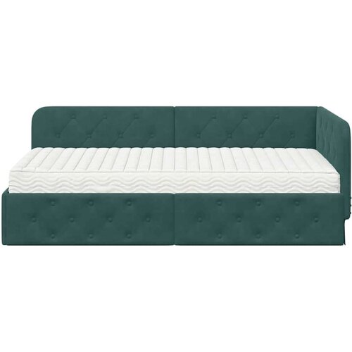 VidaXL Kutni okvir kreveta s madracem Tamnozelena 90 x 200 cm Bar&amp;scaron;un Slike