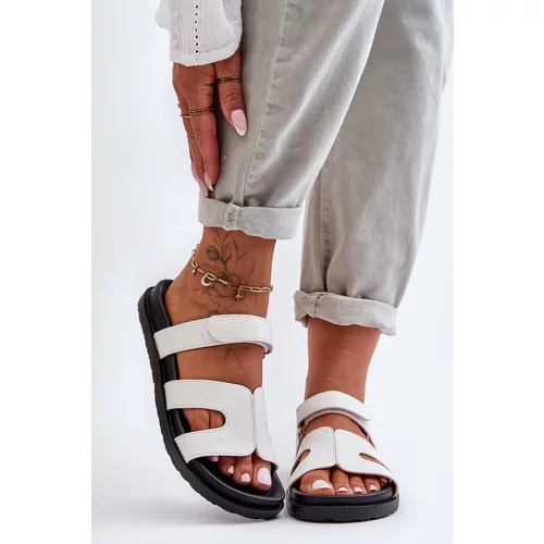 Kesi Classic leather flip-flops for women with zipper white Amedon