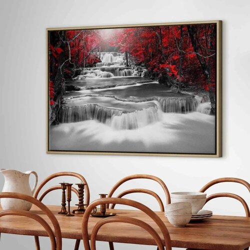  Slika - Cascade of Thoughts (1 Part) Wide Red 120x80 U prirodnom drvenom okviru Slike