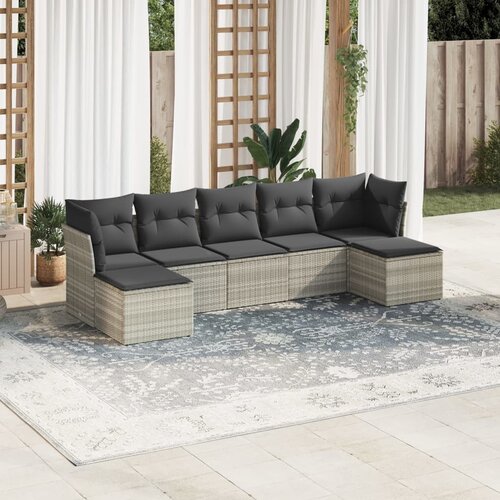 VidaXL 7-dijelni set vrtnih sofa svjetlosivi od poliratana Slike