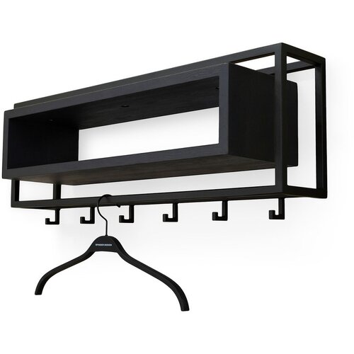 Spinder Design Črn stenski obe&amp;scaron;alnik iz masivnega hrasta s polico 78 cm School &amp;ndash; Slike