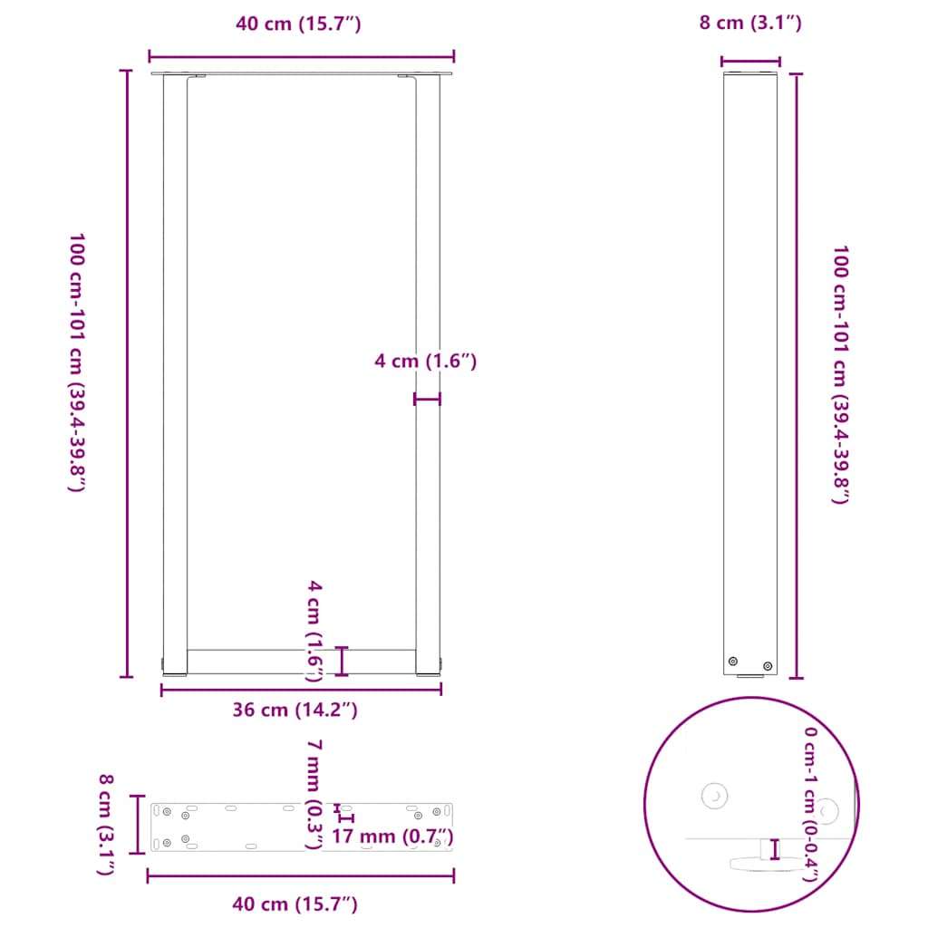  Noge za barsko mizo v obliki črke U, 2 kosa, bele barve, 40 x (100-101) cm, jeklo Slike