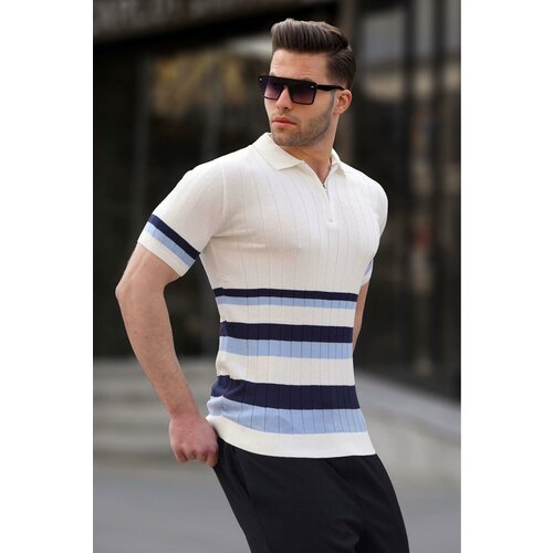 Madmext Striped Knitwear White Polo Neck T-Shirt 6356 Cene
