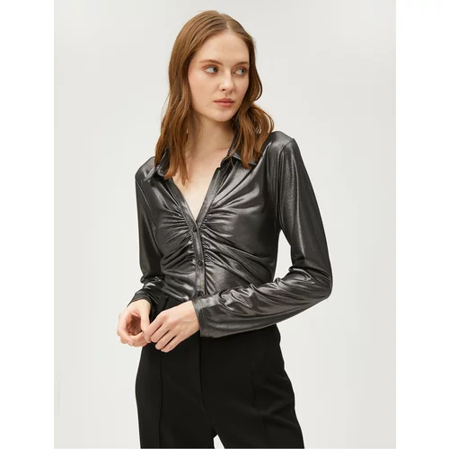 Koton Glittery Shirt with Draped Buttons and Long Sleeves