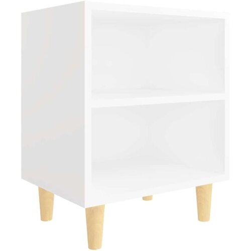VidaXL noćni ormarić s nogama od masivnog drva bijeli 40 x 30 x 50 cm Slike