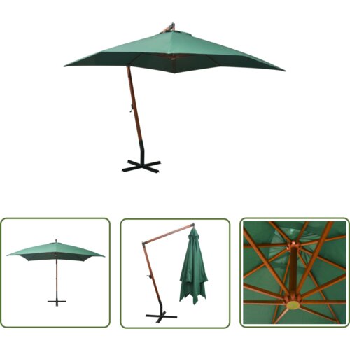  The Living Store Viseč senčnik 300x300 cm lesen drog zelene barve - Viseč Senčnik, (21742815) Slike