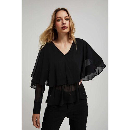 Marisse Black Ruffled V-Neck Shirt Cene