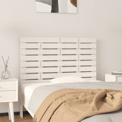 VidaXL Stensko posteljno vzglavje belo 96x3x63 cm trdna borovina Slike