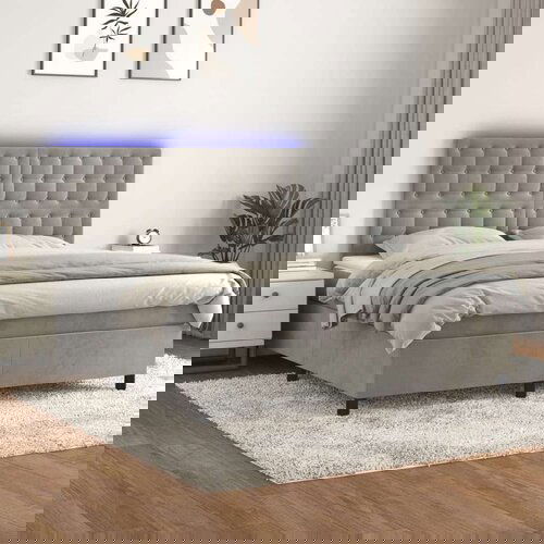  Box spring postelja z vzmetnico LED svetlo siva 180x200cm žamet, (20790634) Slike