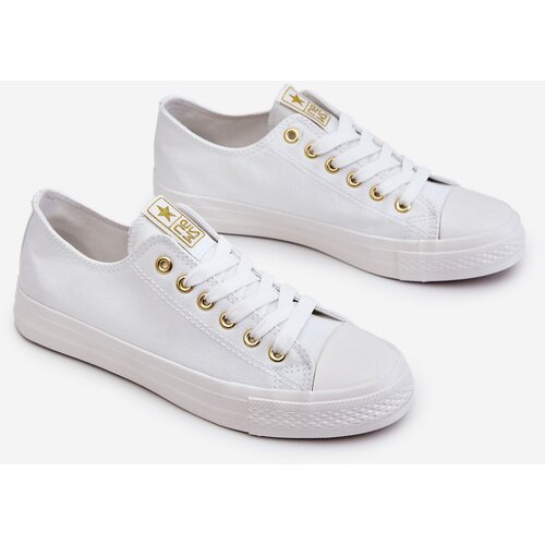 EVENTO Women&amp;#039;s Classic Sneakers White And Gold Ecoma Slike