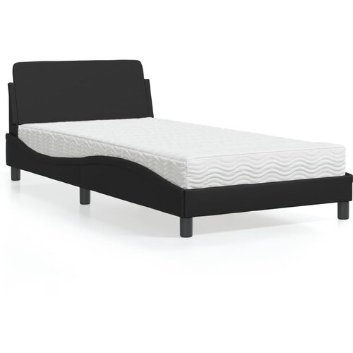 VidaXL Postelja z vzmetnico črna 100x200 cm umetno usnje Slike