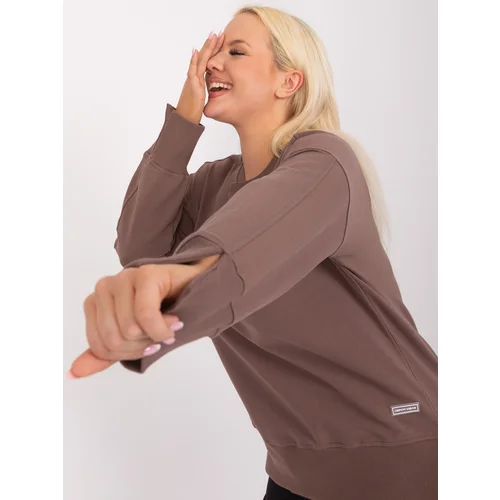 Fashion Hunters Plus Size Brown Cotton Sweatshirt