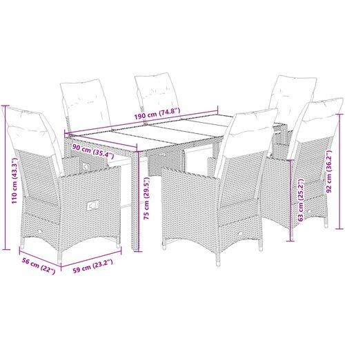  7-dijelni vrtni blagovaonski set s jastucima crni od poliratana Crna 190 x 90 x 75 cm Slike
