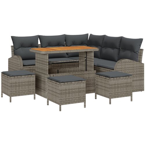 vidaXL 9-dijelni set sofe za vrt s jastucima sivi poli ratan akacija, 2-sjedna vrtna sofa s jastucima sivi poli ratan, 4-dijelni set vrtne blagovaonice s jastucima sivi poli ratan akacija Cijene