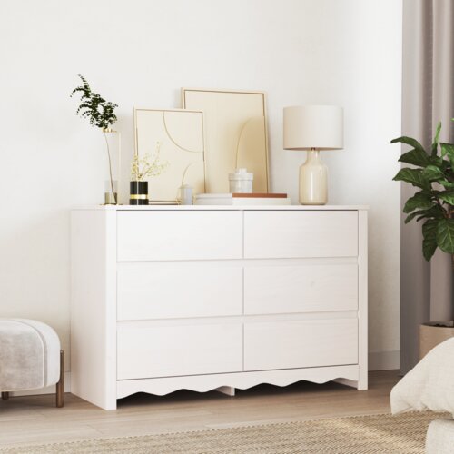 vidaXL Komoda "DRAMMEN" Bela 111x43x73,5 cm Masivno borovo les Cene