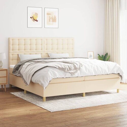 VidaXL Box spring postelja z vzmetnico krem 200x200 cm blago Slike