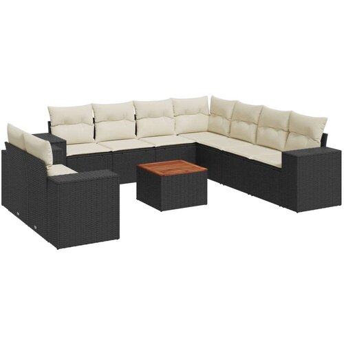  10-dijelni set vrtnih sofa s jastucima crni od poliratana Slike