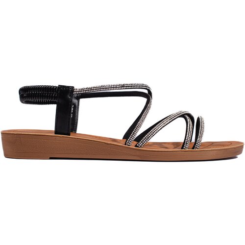 Shelvt Slip-on black sandals with cubic zirconia Cene