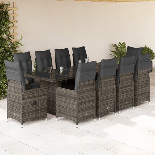 vidaXL 11-dijelni vrtni bistro set od poliratana s jastucima sivi Cijene