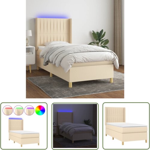 The Living Store Box spring postelja z vzmetnico LED krem 90x190 cm blago - Box Spring Postelja, (21737580) Cene