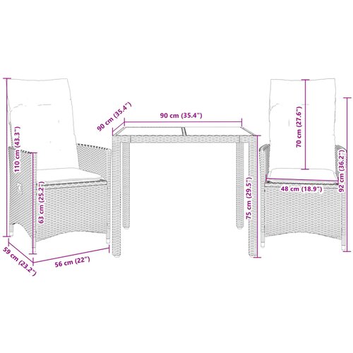 3-dijelni bistro set od poliratana s jastucima sivi Siva 90 x 90 x 75 cm Slike