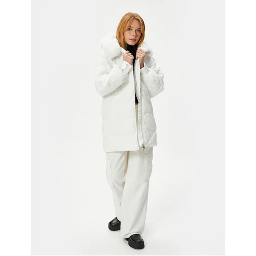 Koton Puffer Coat Hooded Zipper Detachable Faux Für