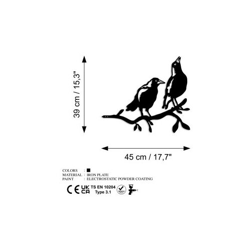 Wallxpert decorative object figura bird on the branch 09 black Slike