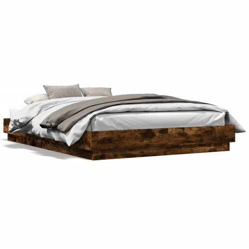 The Living Store Posteljni okvir z LED diodami dimljen hrast 150x200 cm - Posteljni Okvir, (21501442) Slike