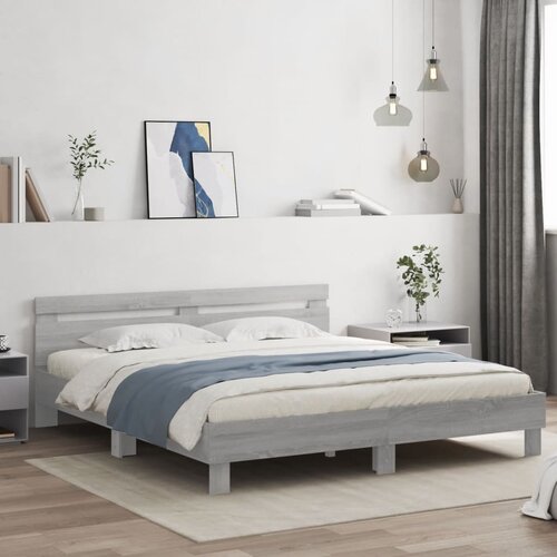  Okvir kreveta s uzglavljem LED siva boja hrasta 200x200 cm Cijene