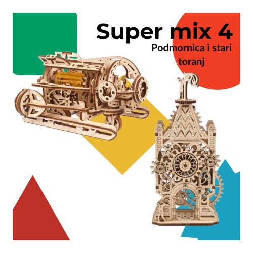 UGEARS 3D puzzle super mix 4 (Podmornica i Stari toranj) ( 8295) Cene