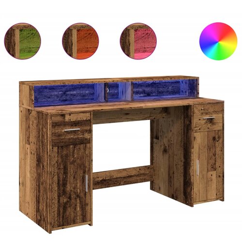 Maison Chic Pisalna miza - pisarniška miza - Računalniška miza z LED lučkami starinski les 140x55x91 cm inž. les, (21785664) Cene