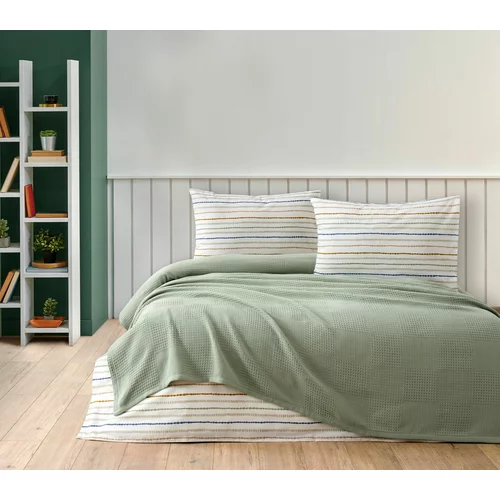  Zeleni pamučan set pokrivača, plahte i jastuka 200x240 cm Karina –