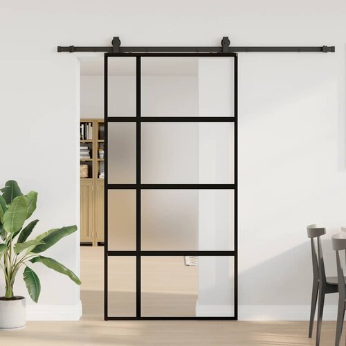  Klizna vrata s priborom crna 102,5 x 205 cm kaljeno staklo Slike