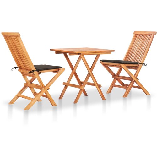 VidaXL 3-dijelni bistro set sa smeđe-sivim jastucima masivna tikovina Slike