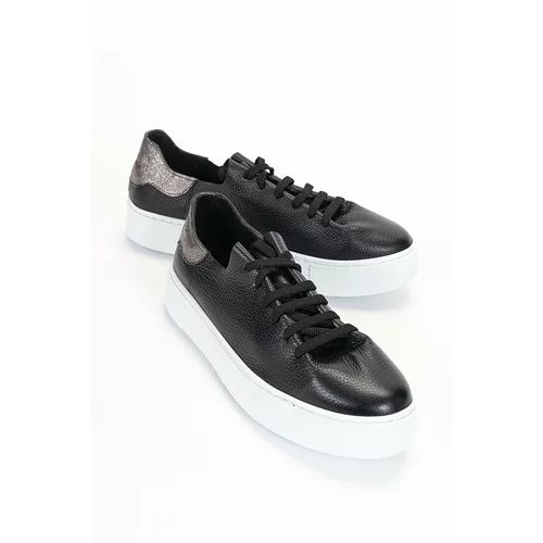 LuviShoes 155 Women's Sneakers From Genuine Leather, Black Platinum.
