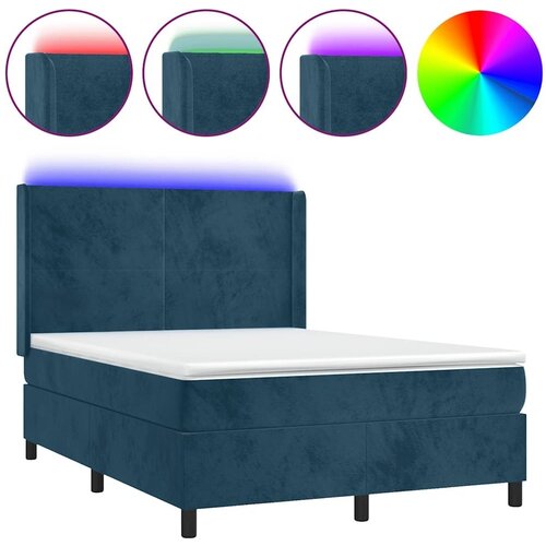  box spring s madracem LED tamnoplavi 140x190 cm bar&amp;scaron;un - Tamno plava 140 x 190 cm Gladak dizajn Slike