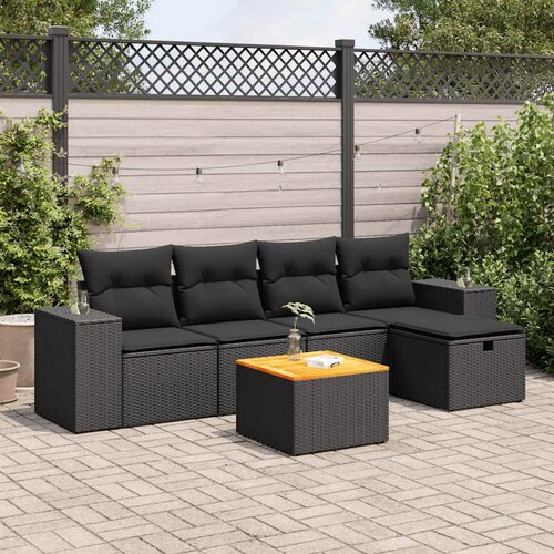  6-dijelni set vrtnih sofa s jastucima crni od poliratana Slike