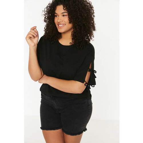 Trendyol Curve Black Sleeve Detailed Knitted T-Shirt Slike