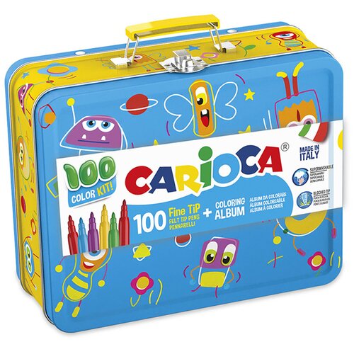 Carioca Flomasteri u metalnom koferu, 100 komada i bojanka Slike