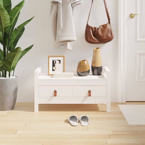 VidaXL Klop za predsobo bela 80x40x43 cm trdna borovina Slike