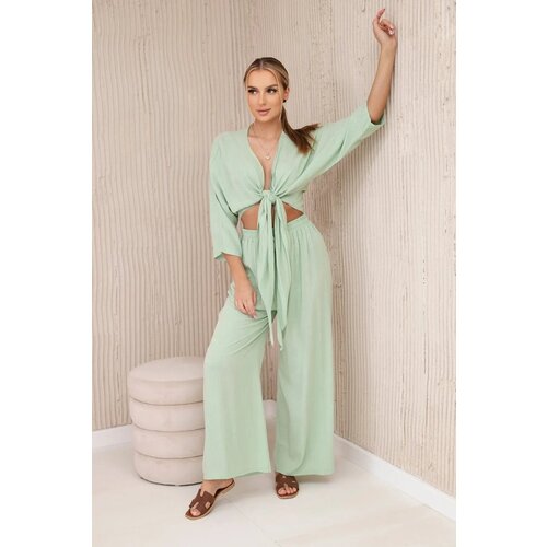 Kesi Women&amp;#039;s set blouse with ties + trousers - mint Slike