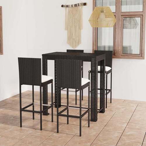  5-dijelni vrtni barski set od poliratana s jastucima crni Crna 100 cm table length Cene