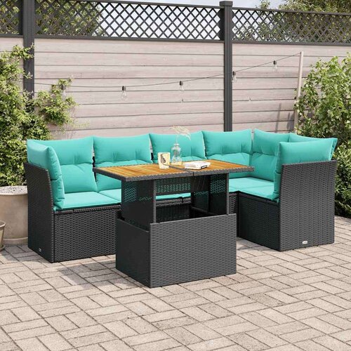 vidaXL Vrtna garnitura - 6-dijelni set vrtnih sofa s jastucima crni od poliratana - Crna 1 Cene